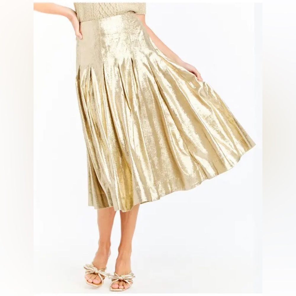 NWT MESTIZA NEW YORK Gold Pleated Seville Midi Skirt Sz 4